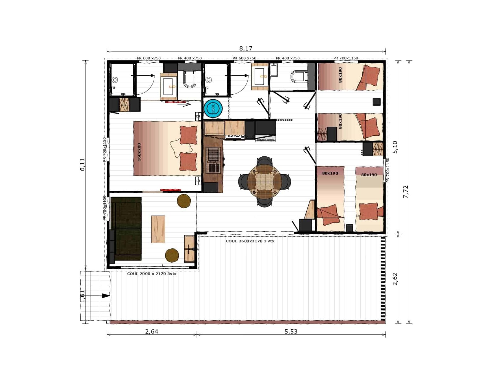 Bekijk het plan Chalet Prestige 60 m²  (3 chambres - 6/7 pers)