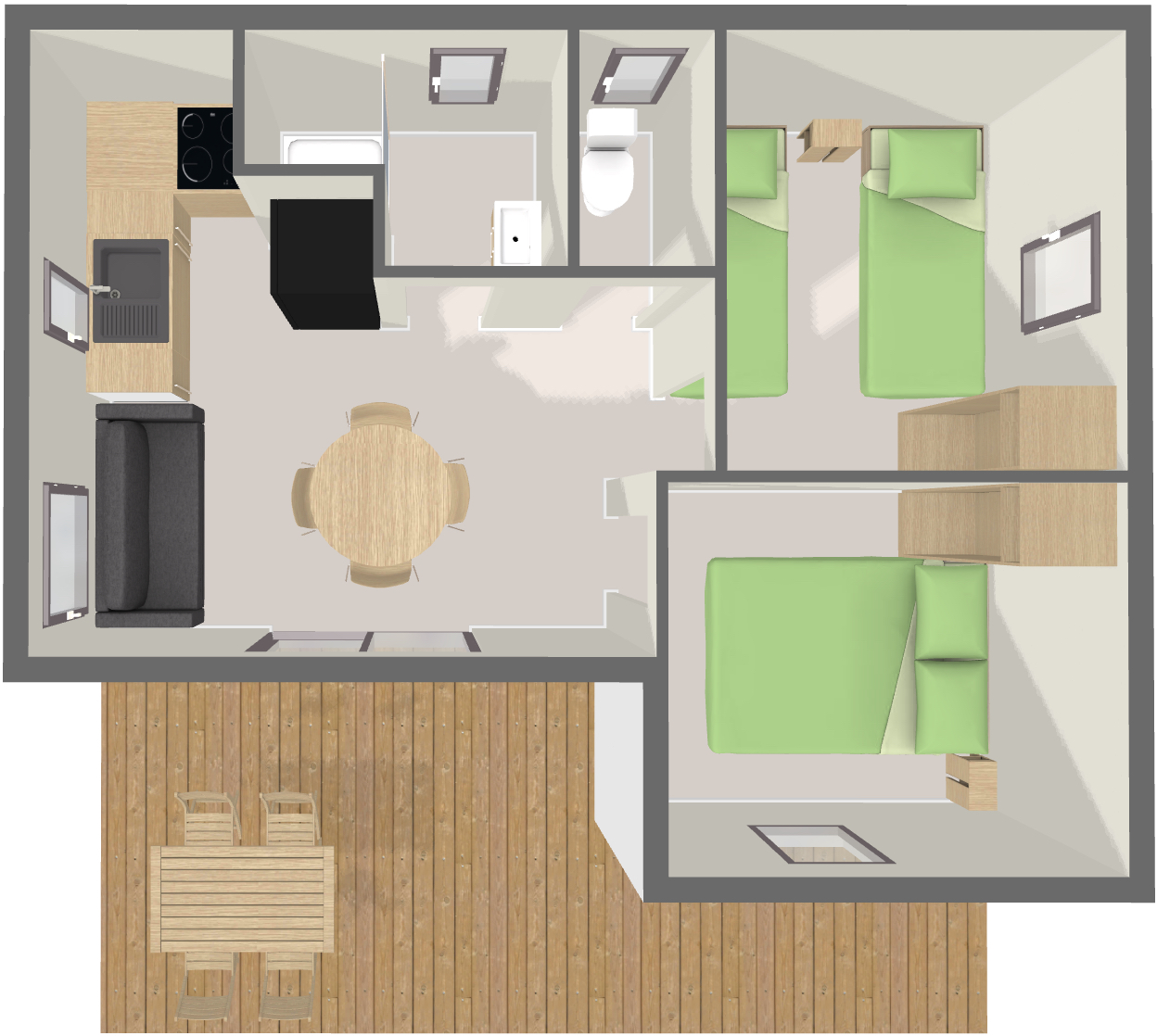 Bekijk het plan Chalet Premium 39 m² (2 slaapkamers - 4 pers.)