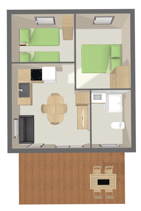 Bekijk het plan Chalet Confort 50 m² PMR (2 slaapkamers - 4 personen)