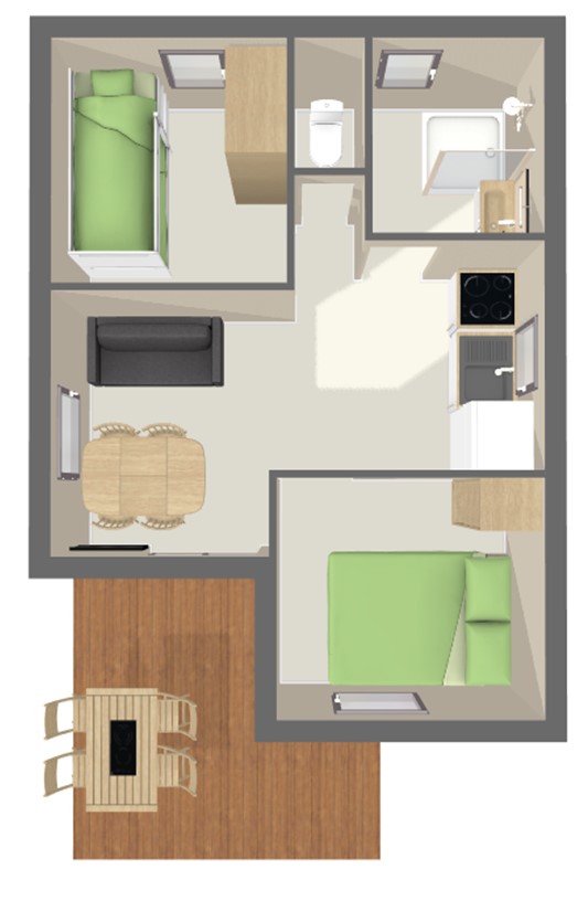 Bekijk het plan Chalet Confort 29 m² (2 kamers - 4/5 pers)