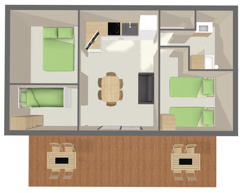 Bekijk het plan Chalet Confort 48 m² (3 kamers - 6/7 pers)