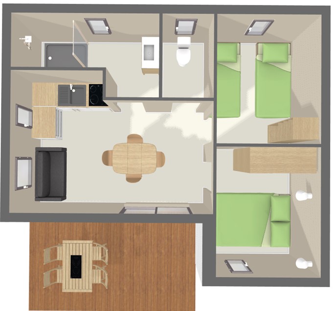 Bekijk het plan Chalet Premium 36 m² (2 slaapkamers - 4 pers.)