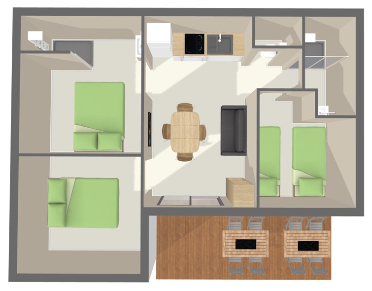 Bekijk het plan Chalet Premium 48 m² (3 slaapkamers - 6 pers.)