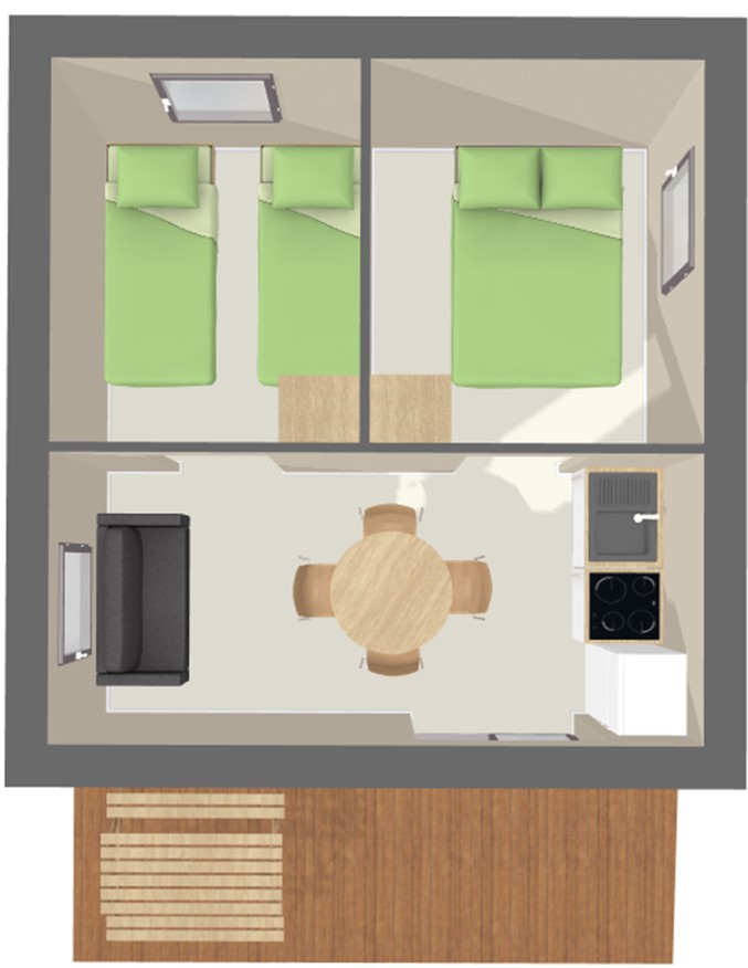 Bekijk het plan Ecolodges in canvas & hout 37m² (2 kamers - 4 pers)